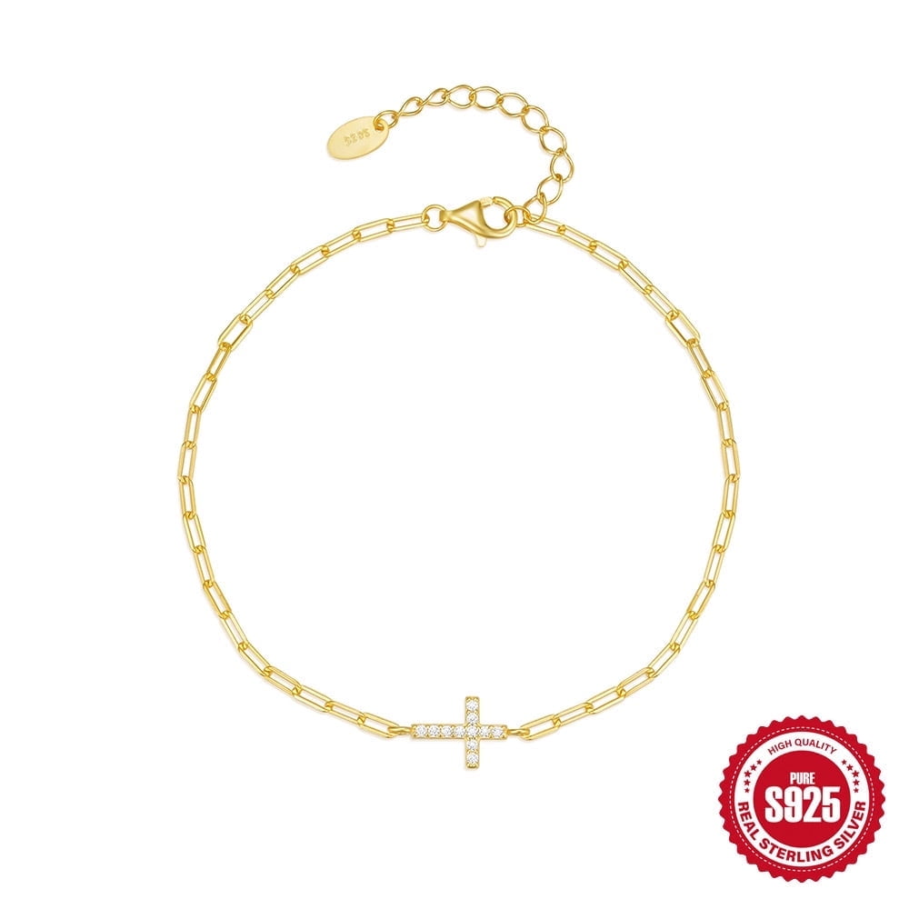 Pulsera Heshpaws S925 Sterling Silver Cross Ajustable Dorada