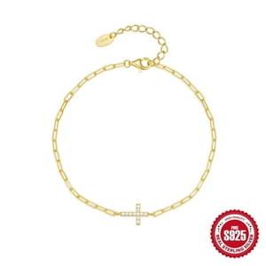 Pulsera Heshpaws S925 Sterling Silver Cross Ajustable Dorada