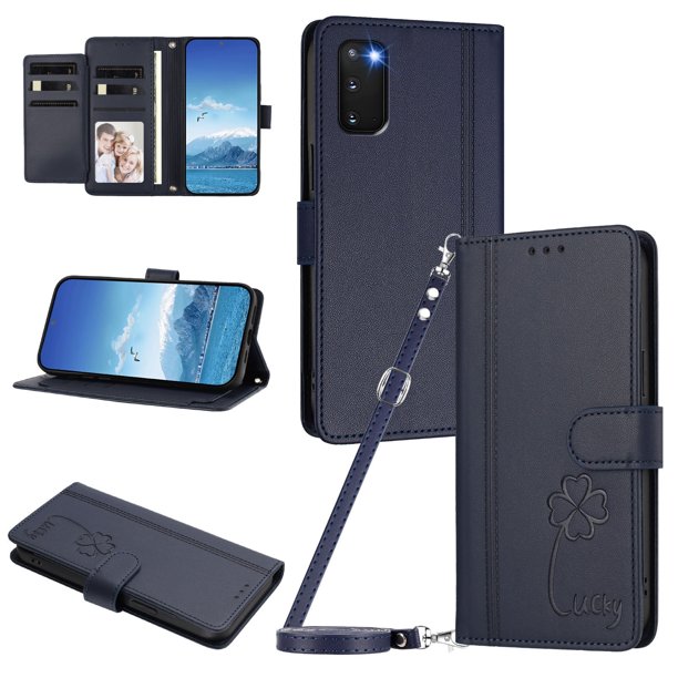 Funda Cartera Trébol para Samsung Galaxy S20 con Ranuras Tarjetas y Carga Inalámbrica Azul oscuro