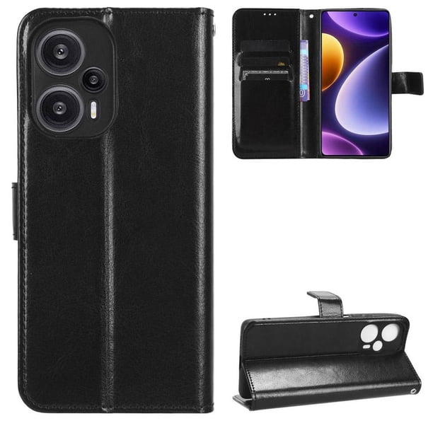 Funda tipo libro para Xiaomi Poco F5 5G, cartera todo‑en‑uno, funda multifuncional con tarjetero y correa de muñeca desmontable