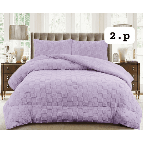 Tecnocasa - Plumon De Invierno Texturizado Diseño Cuadros Con Chiporro 2 Plazas Color Lila