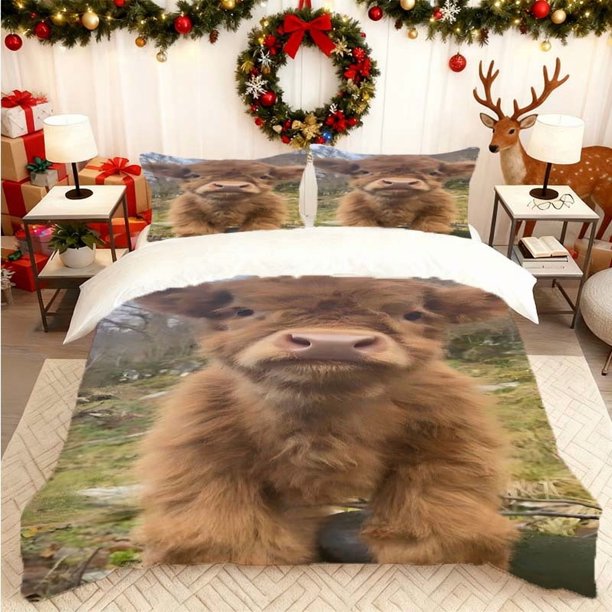 Highland Cow Calf Printed Duvet Cover Set Bedding Set Duvet Cover and Pillowcase Set Soft and Comfortable Suitable for All Seasons Ideal for Home and Bedroom Gu