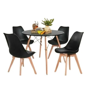Klik Muebles - Comedor Eames Negro Redondo 80Cm - 4 Sillas Tulip Negras