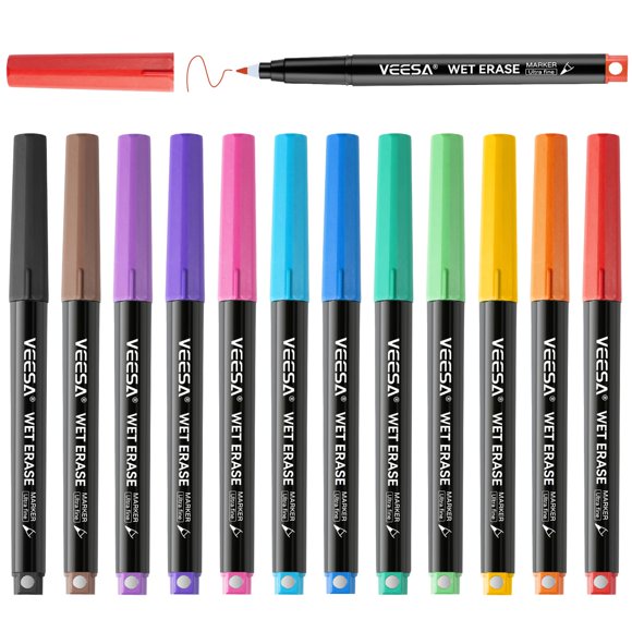 Marcadores de borrado húmedo VEESA 0,7 mm 12 colores magnéticos