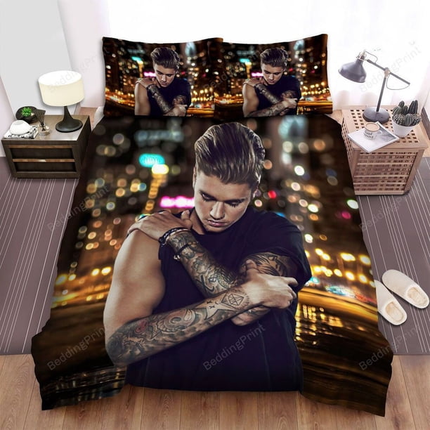 Justin Bieber and His Tattoos Image Bed Cover Spread Duvet Cover Bedding Set3-Piece Bedding Set (1 Duvet Cover + 2 Pillow Shams)