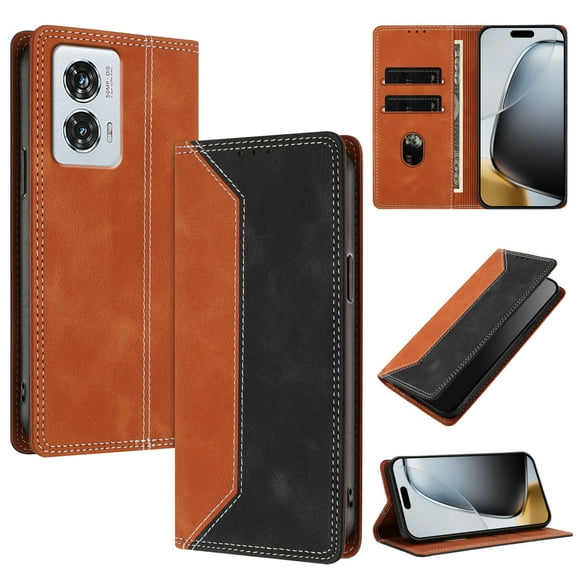 Funda FOXDOCK para Motorola Edge 50 Fusion de Cuero Premium Bicolor con Ranuras RFID, Carcasa Tipo Billetera Antigolpes y Soporte Plegable