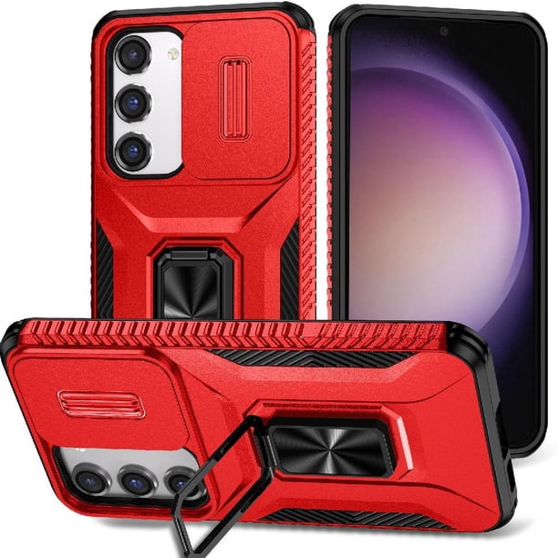 Funda Armada para Samsung Galaxy S23 con Tapa Deslizante y Soporte Magnético Giratorio Rojo