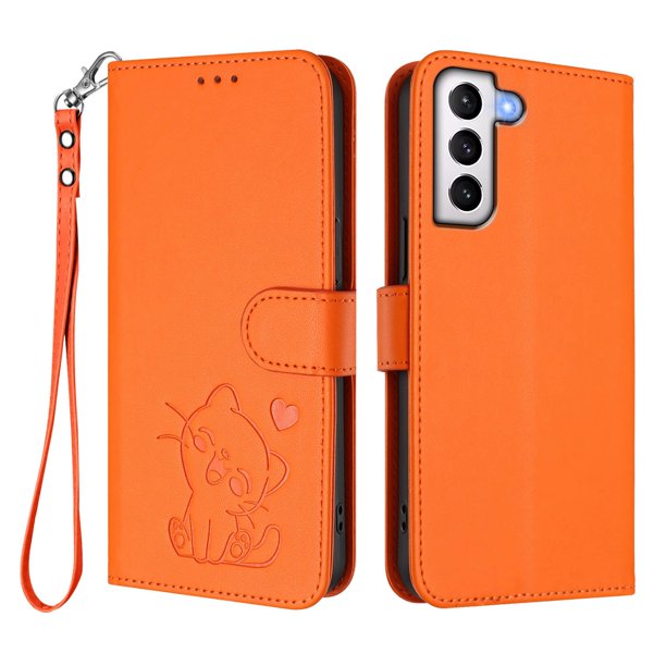 Funda Volteable con Diseño de Gato para Samsung Galaxy S21 Plus, Naranja