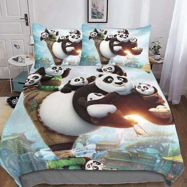 Juego De Ropa De Cama De Kung Fu Panda Juego De Funda Nórdica Para Impresión 3d Juego De 3 Piezas Funda De Edredón De Anime Suave Y Transpirable Con Cierre De Cremallera