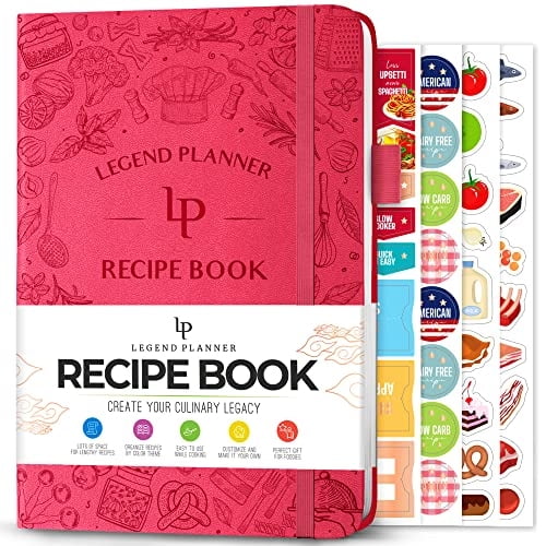 Legend Planner - Libro De Recetas Legend - Libro De Cocina En Blanco Tapa Dura A5 58 Recetas Rosa Fuerte