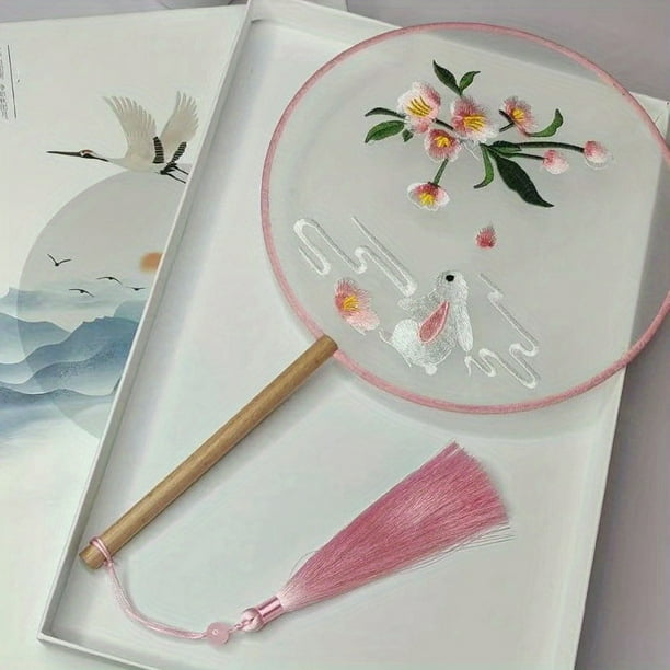 1pc Embroidery Crafts Double-sided Embroidery Group Fan Palace Fan Handmade Fan Ancient Style Tourist Spot Photo Props Dance Double-sided Embroidery Fan
