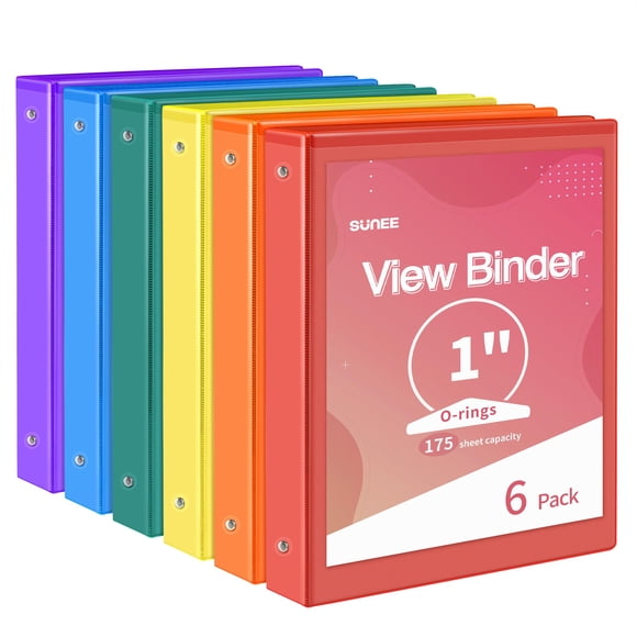 Binder SUNEE de 3 anillos de 1 pulgada, 6 unidades, sin PVC, para 8.5 x 11