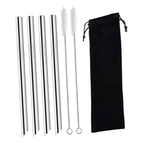 Magideal - Juego De 4 Pajitas De Metal Para Té De Burbujas, Ideales Para Viajes, Vasos, Batidos Y Mucho Más. Fabricadas En Acero Inoxidable. Perfectas Para Lleva Plata