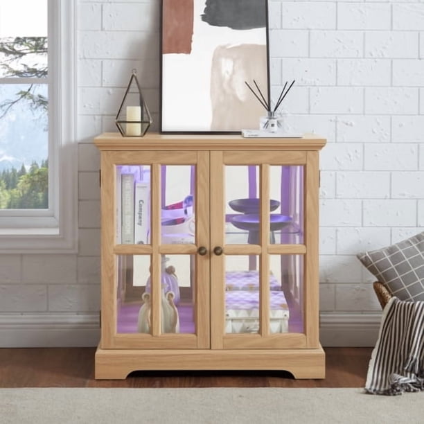 Gabinete de pantalla led Curio,Gabinete de pantalla antiguo con estantes ajustables,Retro diseño de calidad con puertas de rejilla Elegante estantería y armario de almacenamiento