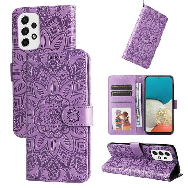 Funda tipo cartera FOXDOCK para Samsung Galaxy A53 5G , diseño girasol en relieve, cuero PU, cierre magnético, soporte y tarjetero