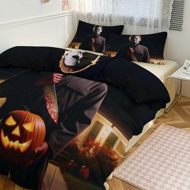Juego de ropa de cama con estampado de Michael Myers, juego de funda nórdica de 3 piezas, funda nórdica y fundas de almohada para mujeres, hombres y adolescentes. Elija entre: