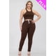 thumbnail image 1 of Conjunto De Top Corto Elástico De Tirantes Lisos Y Pantalón Fruncido Largo Color Café (talla Grande Para Mujer), 1 of 1