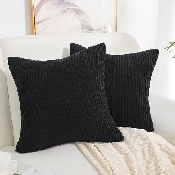 PiccoCasa 2Pcs Fundas de Cojín de Pana Decorativas Fundas de Almohada Suaves Negras 20"x20"