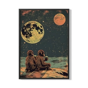 Creango - Cuadro Poster Enmarcado Monos Viendo La Luna Decorativo