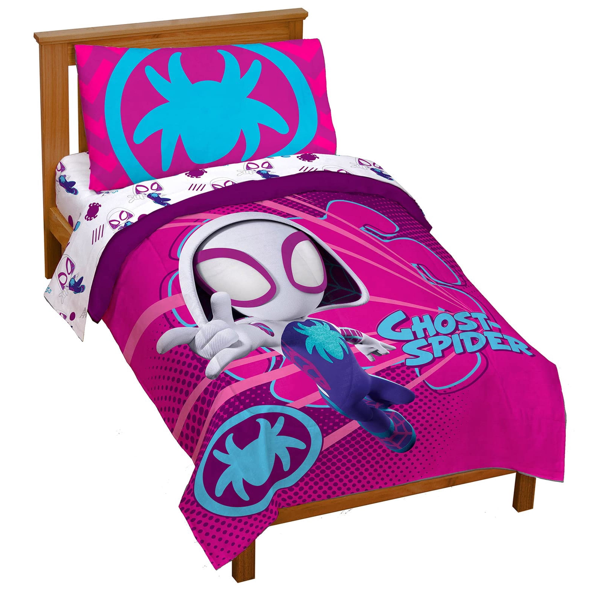 Juego De Cama Para Niños Pequeños Marvel Ghost Spider Gwen 4 Piezas Microfibra