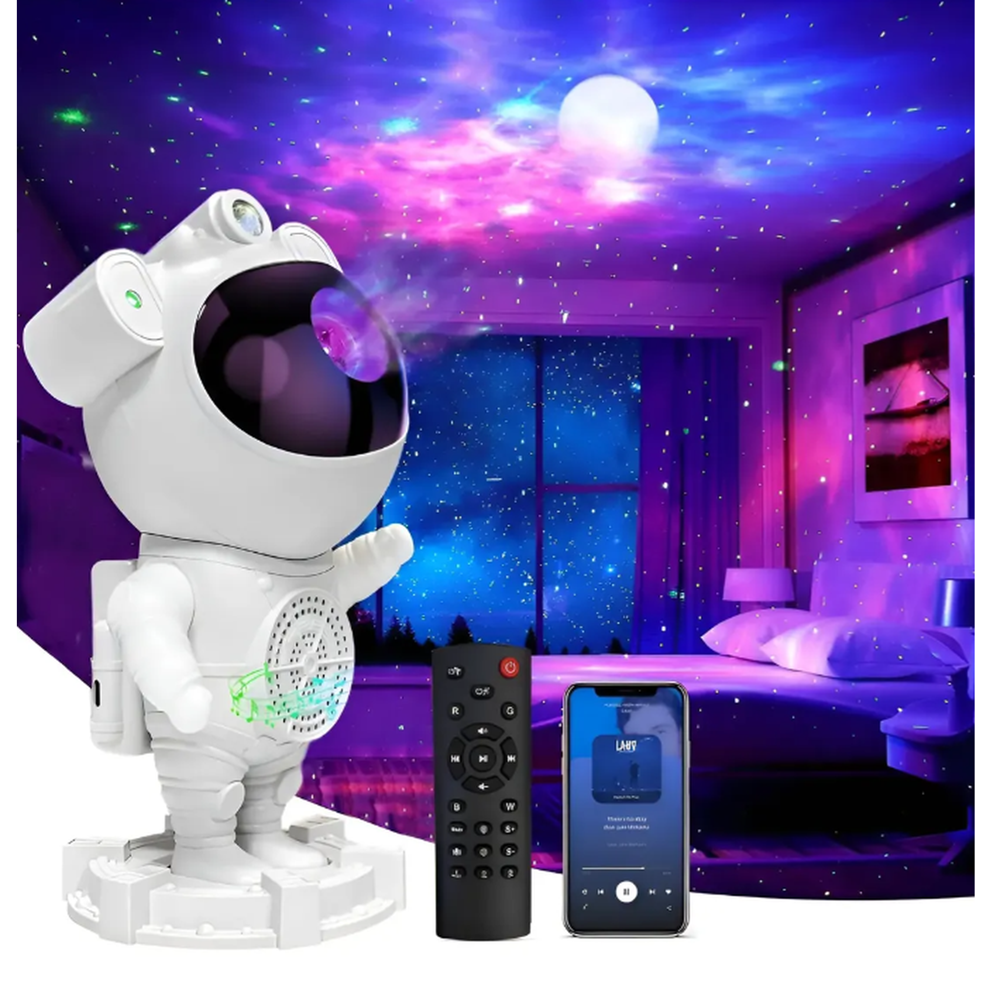 Genérica - Lampara Astronauta Proyector Galaxia Con Parlante Bluetooth