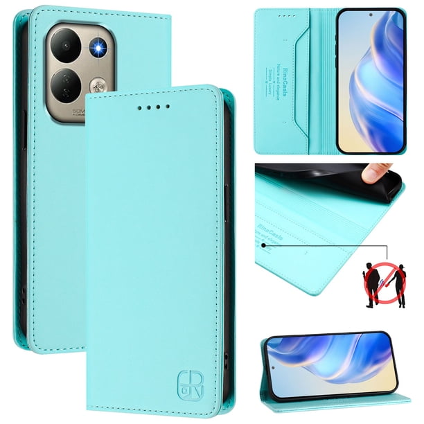 Funda Billetera con Soporte para Xiaomi Redmi 17 4G/5G Bloqueo RFID Plegable Verde menta