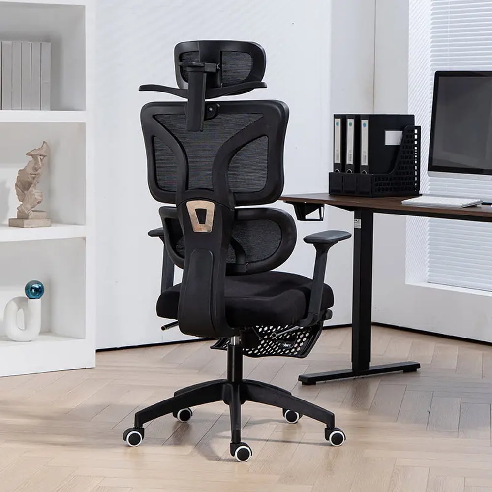 Silla Ergonómica Oficina Ejecutiva Reclinable Con Colgador Homer Design Negro Algodón