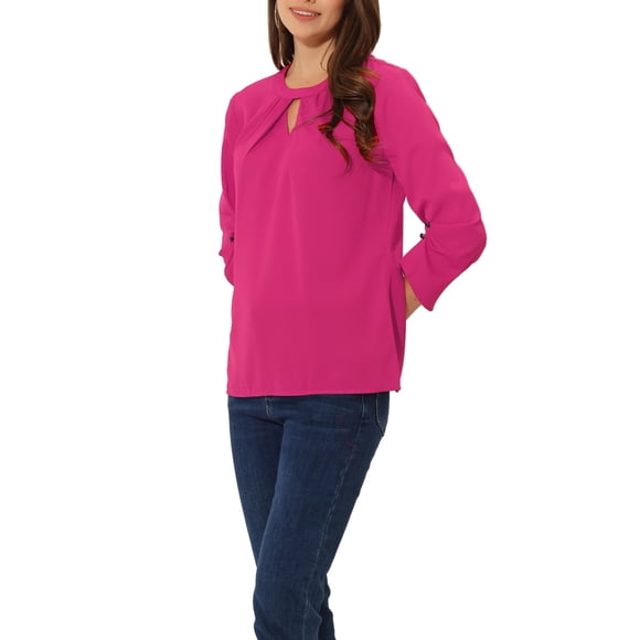 CURVOSPORT Blusa Elegante para Mujer Camisa de Trabajo Oficina con Fruncido Frontal Manga 3/4 Chifón Regreso a Clases Atuendo de Maestra Jengibre L