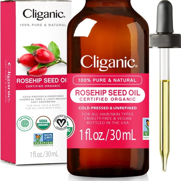 Carrier Oil Cliganic USDA Aceite de semilla de rosa mosqueta orgánico 30 ml