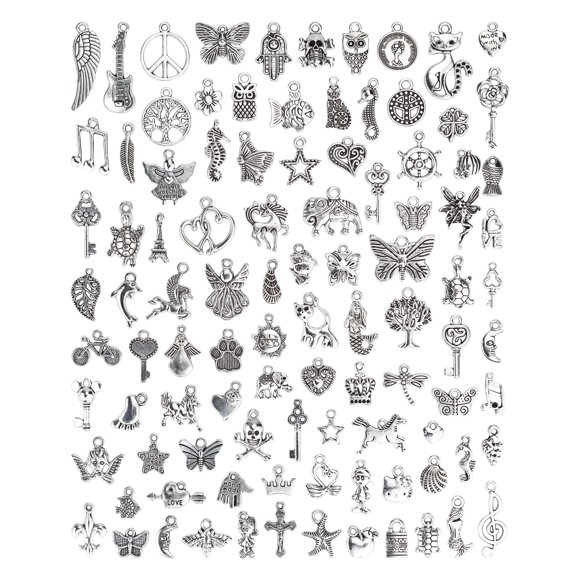 Charm JIALEEY 100 piezas de dijes mixtos de plata tibetana 0.7-2.5 cm