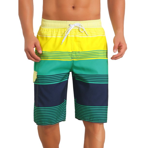 INSPIRE CHIC Pantalones Cortos de Surf para Vacaciones con Cordón Ajustable a Rayas de Bloque de Color para Hombre 34 Verde