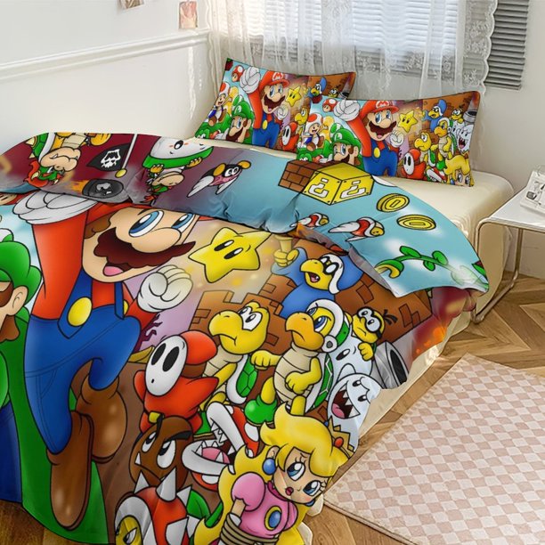 Mario Print Bedding Set Pattern Duvet Cove Set 3 Pieces 1 Quilt Cover And 2 Pillowcases for Women Men Teens