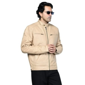 Chaqueta De Cuero Sharo Classic Leather Tan Hombre