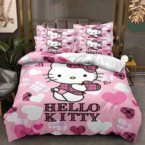 Sanrio Hello Kitty Home Bedding SetChildren's Adult Bed Pillow Cover Quilt Cover Three Piece Set Full Size Bed Sheets