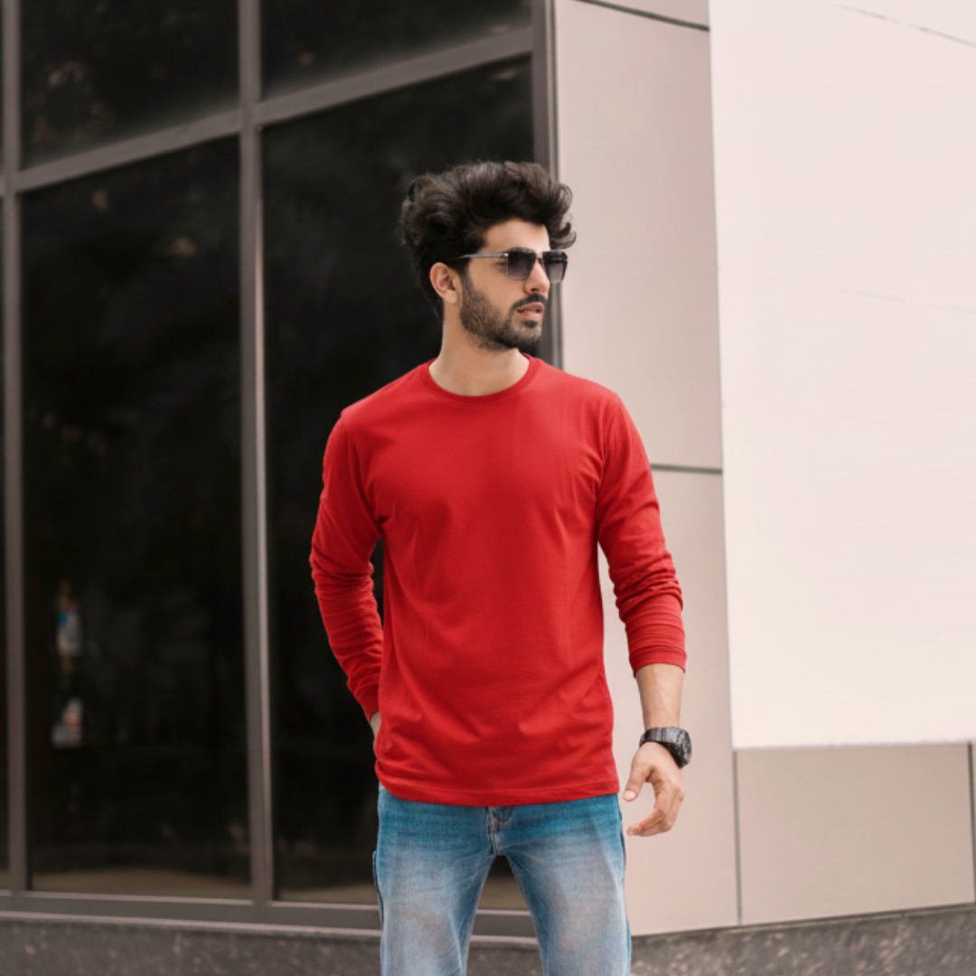 T-World - Polera Algodón Manga Larga Cuello Redondo Uv Antipilling Rojo