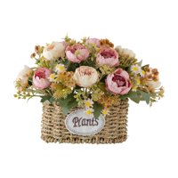 Bothyi - Flores Artificiales Con Cesta, Elegante Adorno Para Dormitorio, Sala De Estar, Hogar, Color Rosa