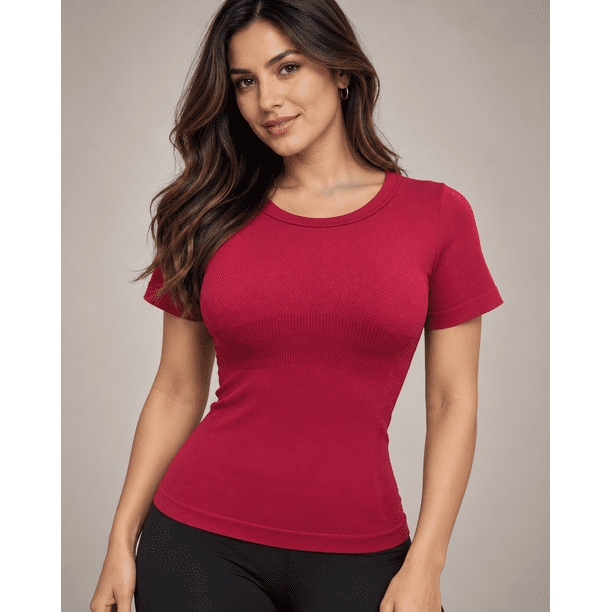 Polera Deportiva Mujer Manga Corta Acanalada Cuello Redondo