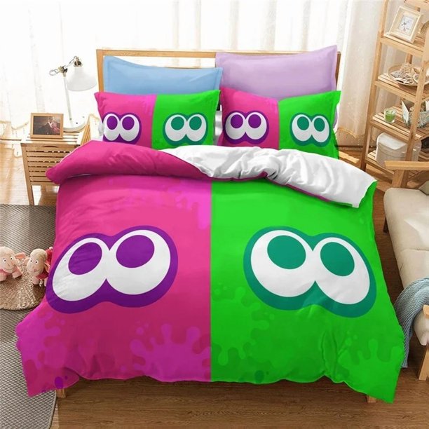ed Splatoon Game Bedding Set Boys Girls Size Duvet Cover Pillowcase Bed Kids Adult Fashion Home Textileextile Bed Sheets