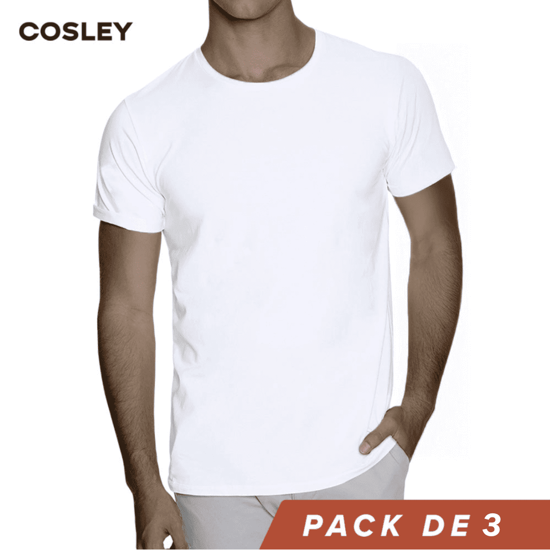 Poleras 100% Algodón Blancas Cuello Redondo Pack 3 Cosley