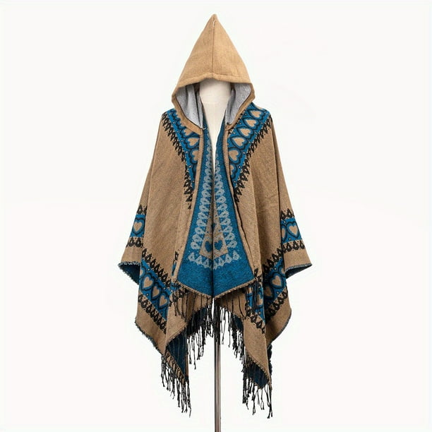 Cozy & Stylish Oversized Geometric Print Blanket Shawl with Tassel Wrap - Perfect for Outdoor Wind Protection!