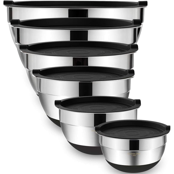 Cuencos para mezclar Umite Chef de acero inoxidable, 6 piezas, negros