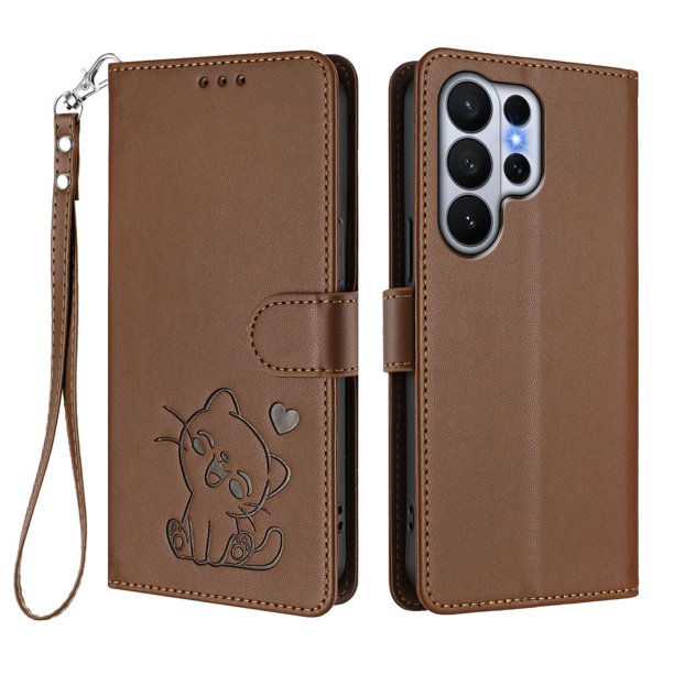 Funda de Gato tipo Libro para Samsung Galaxy S26 Ultra, Marrón