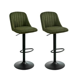 Global Latin Group - Pack 2 Silla De Bar Moderna Regulable Asiento Tapizado Y Base Metálica Verde