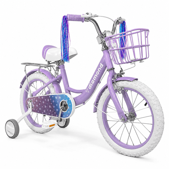 Bicicleta Infantil Little Monkey Aro 16 Morada Con Ruedas De Apoyo Asiento Ajustable Y Frenos Morada Con Canasto