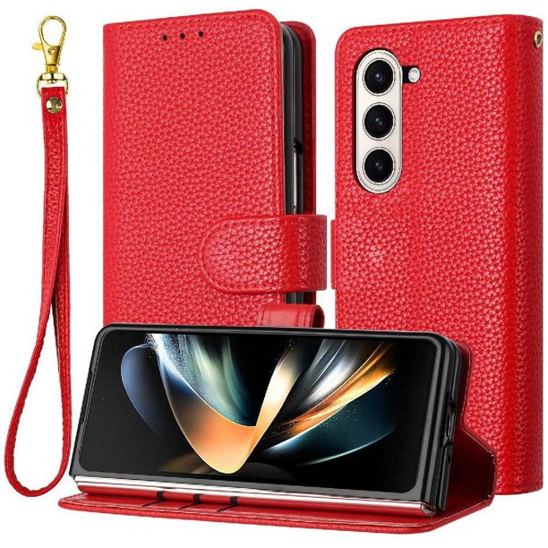 Funda Cartera para Samsung Galaxy Z Fold 6 Tarjetero Soporte Magnético y Correa Rojo