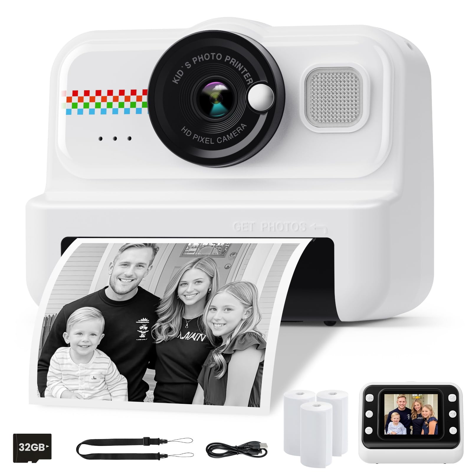 Cámara De Impresión Instantánea Himont Kids 1080p Hd Con 3 Rollos De Papel