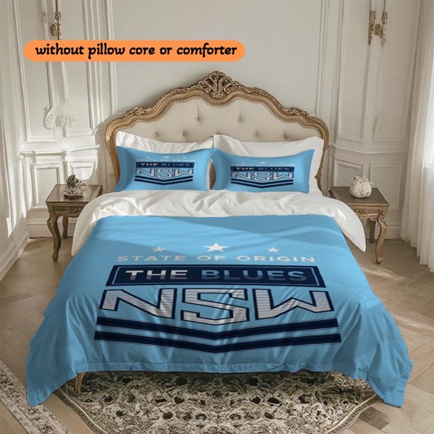3pcs NSW Blues Printed Duvet Cover Set All-Season Use for Spring Summer Autumn Winter Hypoallergenic Light Beige
