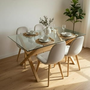 Pandalino - Comedor Mesa Xinia 130X80 + 4 Sillas Vorak Velvet Beige