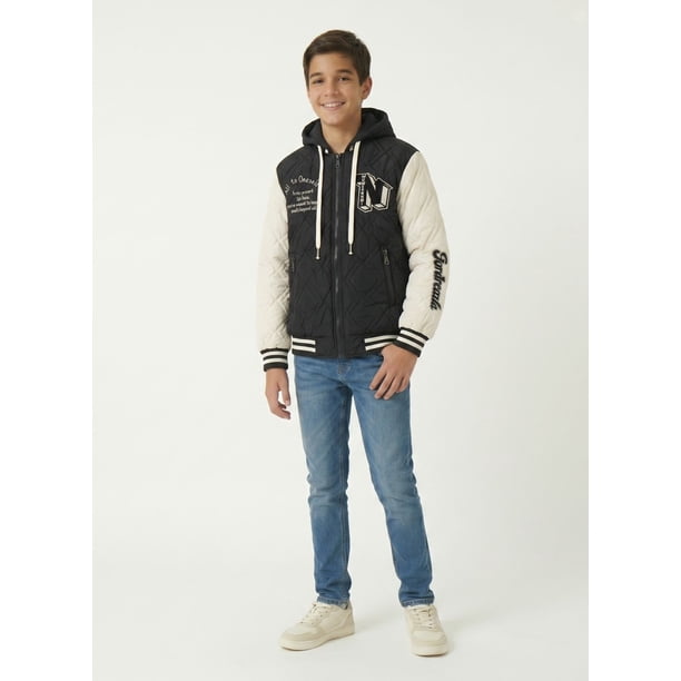 Chaqueta Varsity Bomber Acolchada Capucha Urbana Desmontable