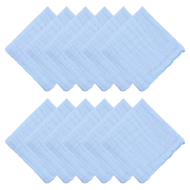 REGALWOVEN 12" x 12" Paños de Muselina de Algodón, Suaves y Absorbentes Paños Reutilizables para Cara para Baño, Cocina, Gimnasio, Spa, Oficina Azul 12pk